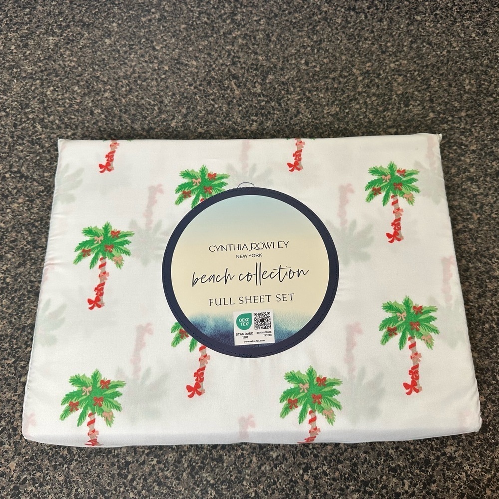 Cynthia Rowley Christmas Palms Tree Sheet Set Size Full